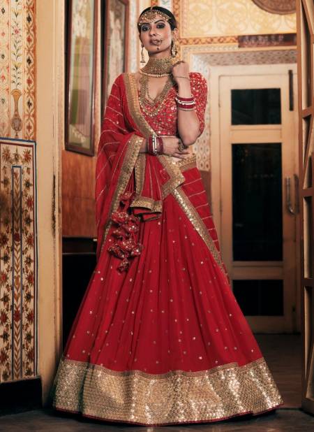 Red Colour TEJASVEE AAKRUT Bridal Wedding Wear Heavy Net Embroidery Sequence And Dori Work Bridal Lehenga Choli Collection 1004